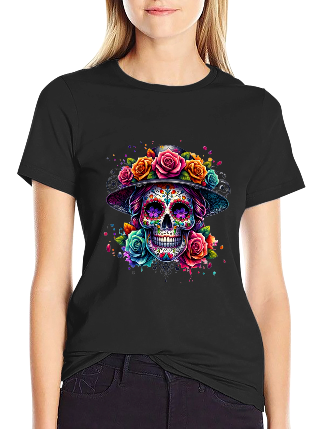 Floral Sugar Skull Graphic Tee