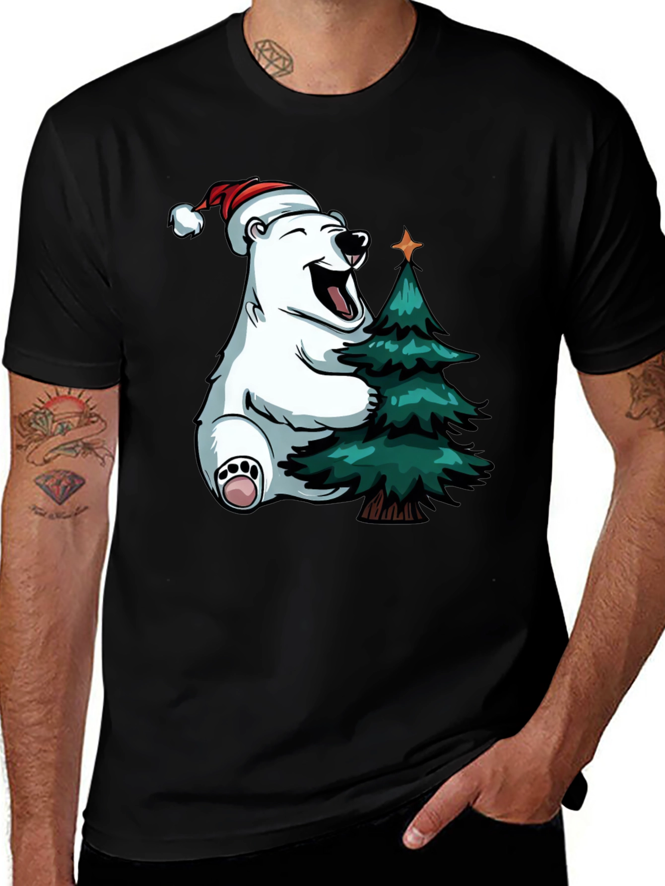 Festive Bear Hugs Christmas Tree - Holiday T-Shirt