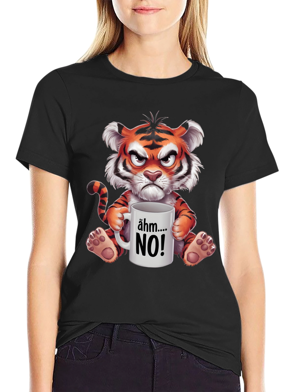Grumpy Cartoon Tiger Graphic T-Shirt