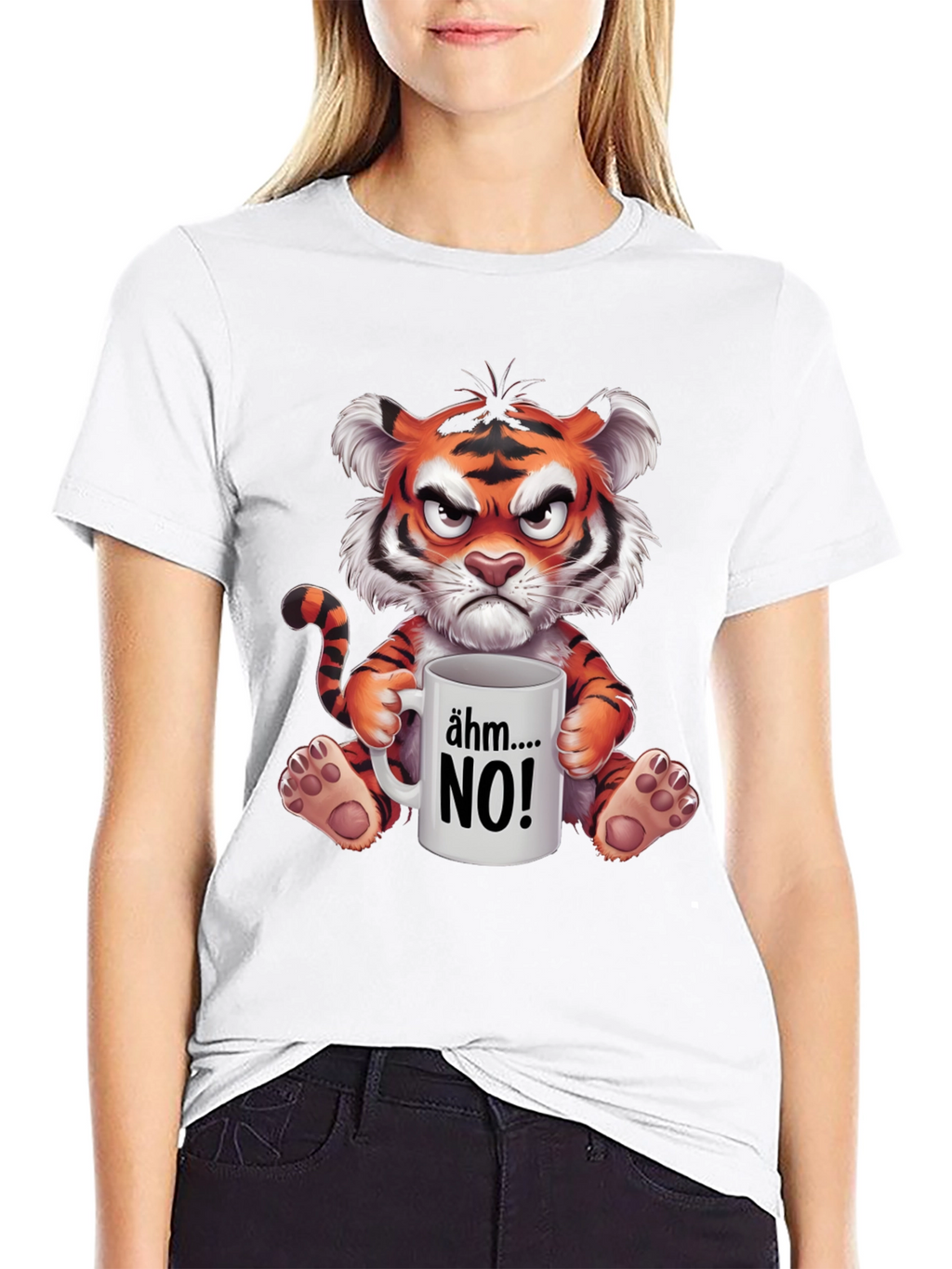Grumpy Cartoon Tiger Graphic T-Shirt