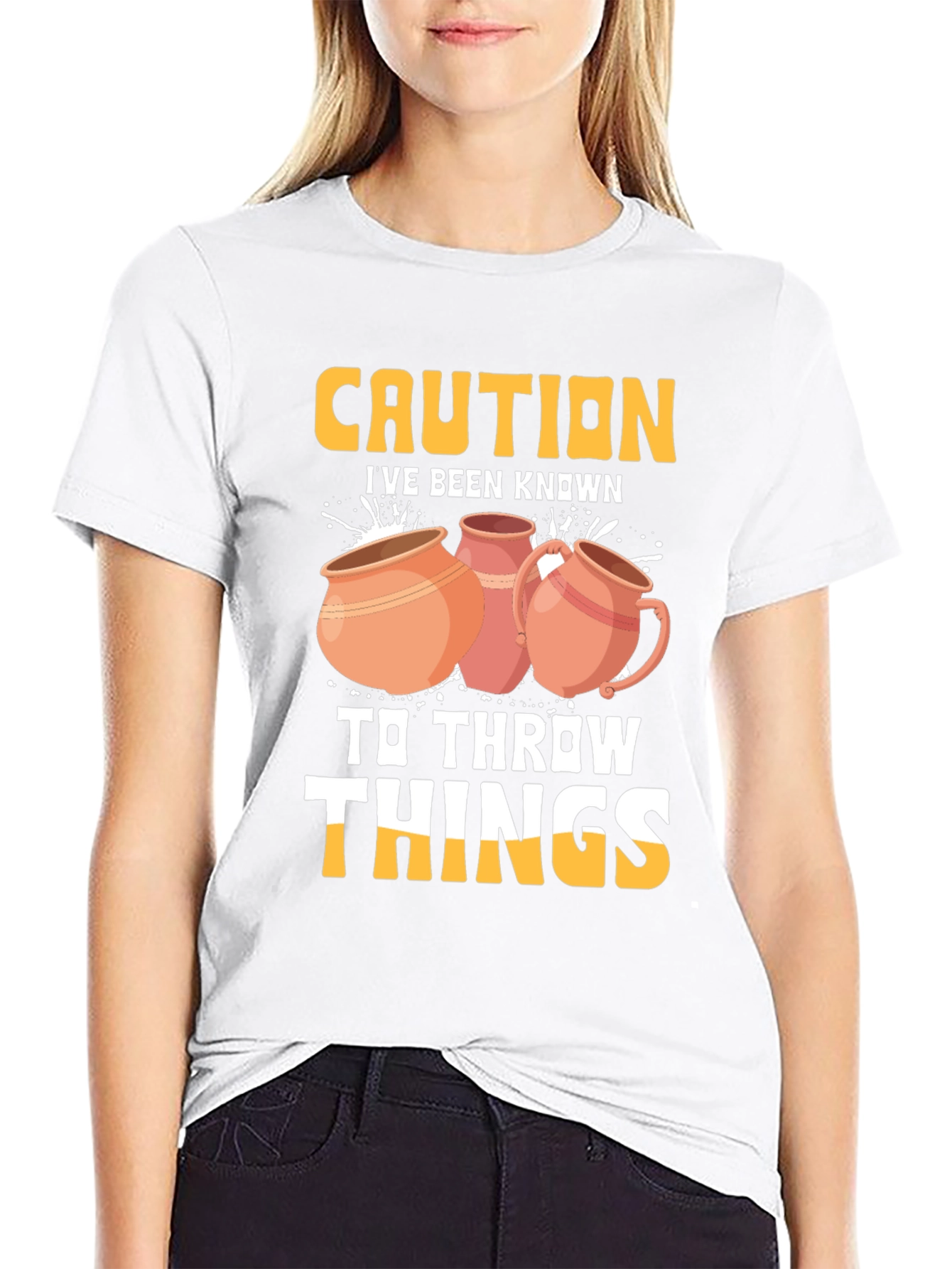 Caution I Throw Things T-Shirt Pottery Humor