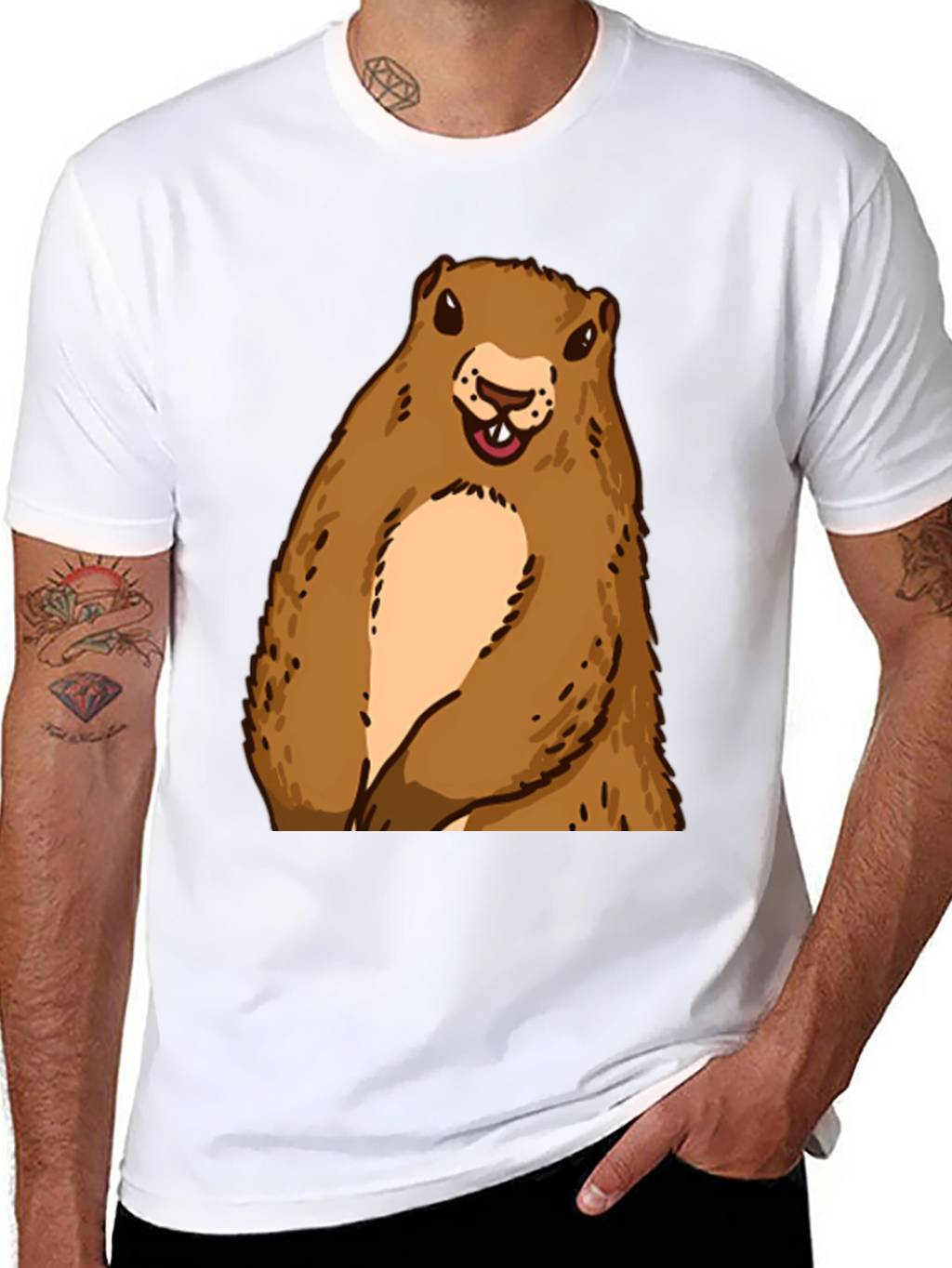 Groundhog Graphic Tee - Black Crew Neck T-Shirt