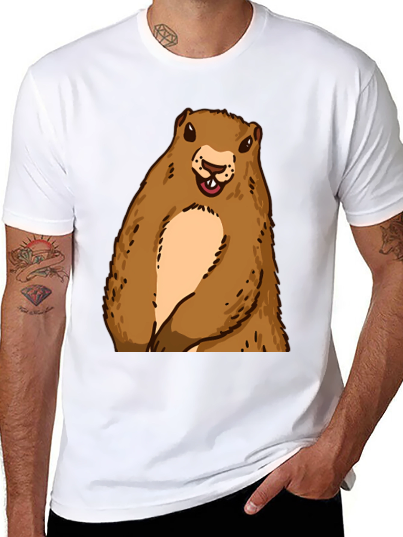 Groundhog Graphic Tee - Black Crew Neck T-Shirt