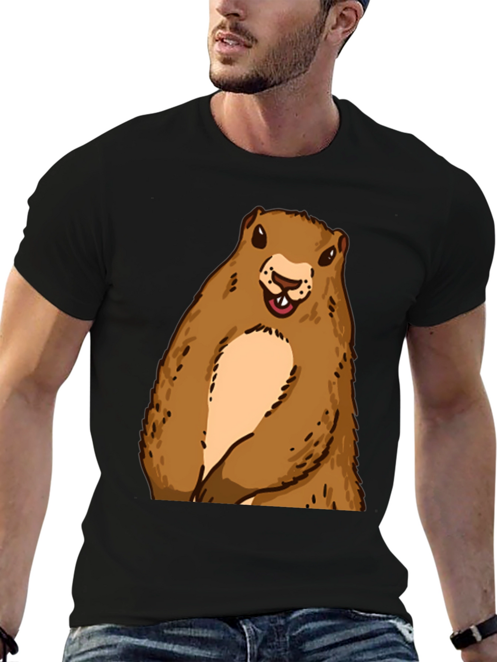 Groundhog Graphic Tee - Black Crew Neck T-Shirt