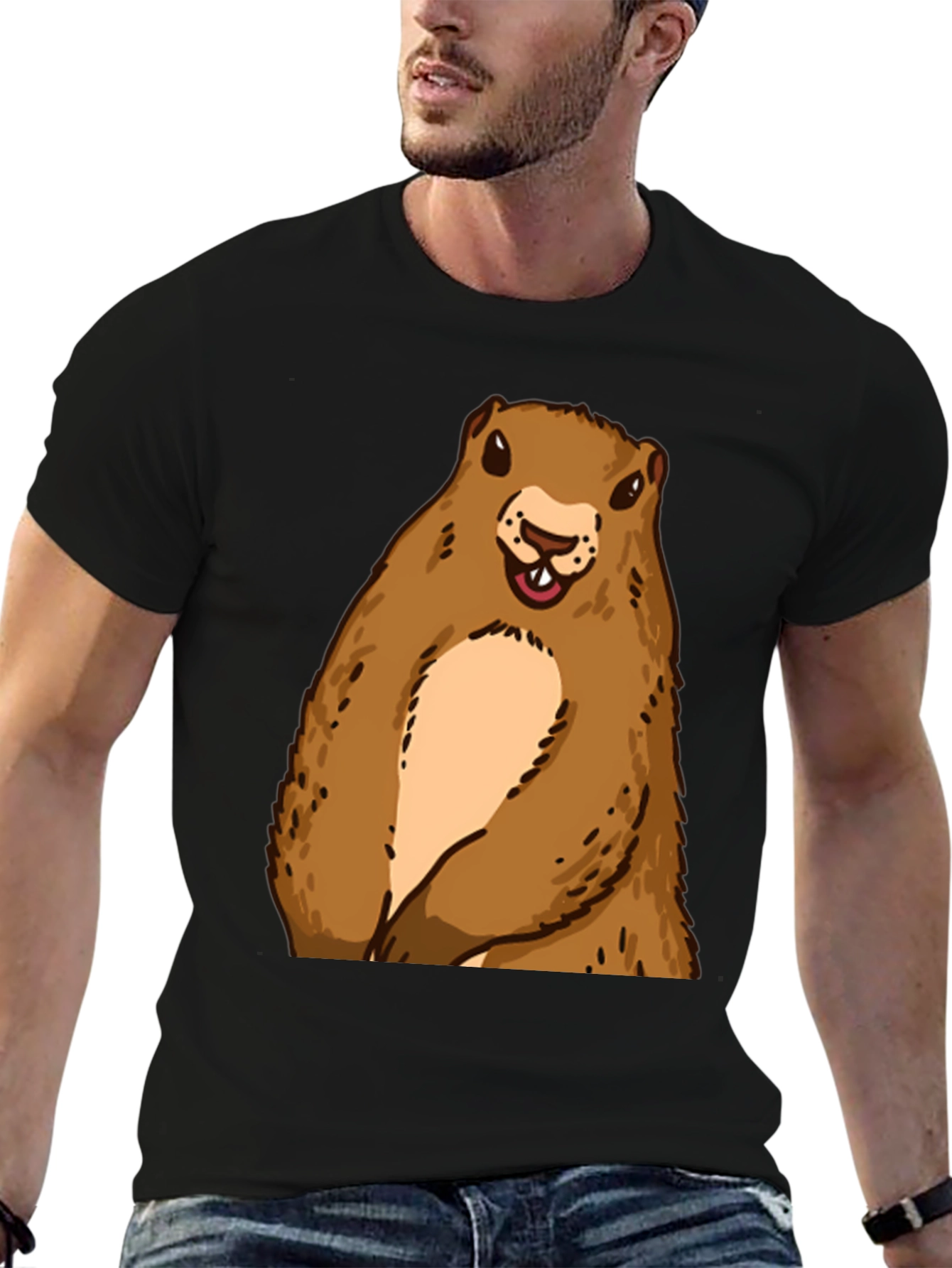 Groundhog Graphic Tee - Black Crew Neck T-Shirt