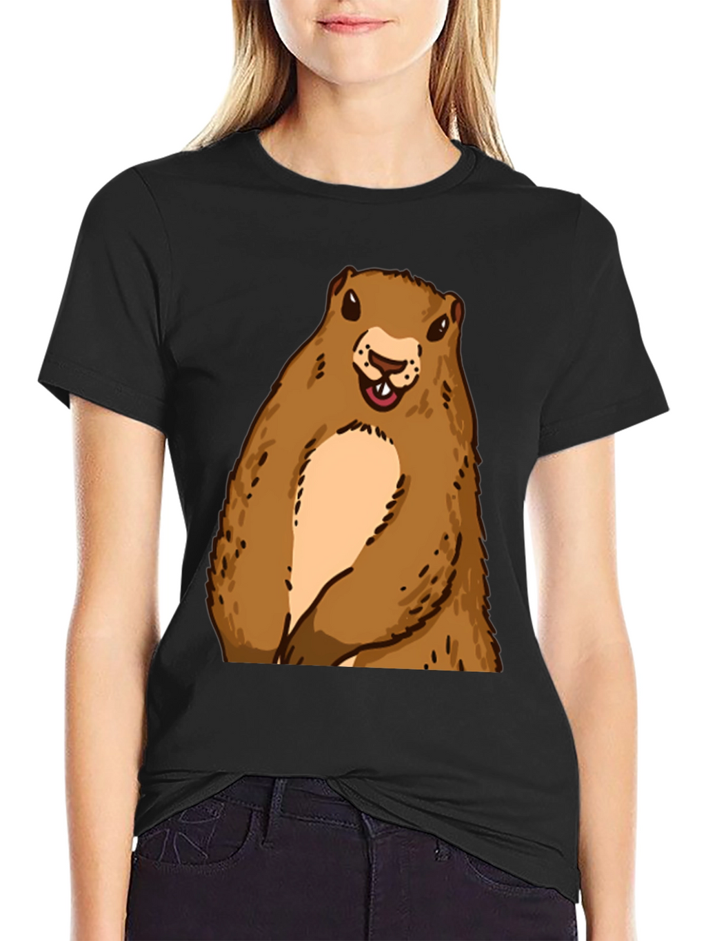 Groundhog Graphic Tee - Black Crew Neck T-Shirt