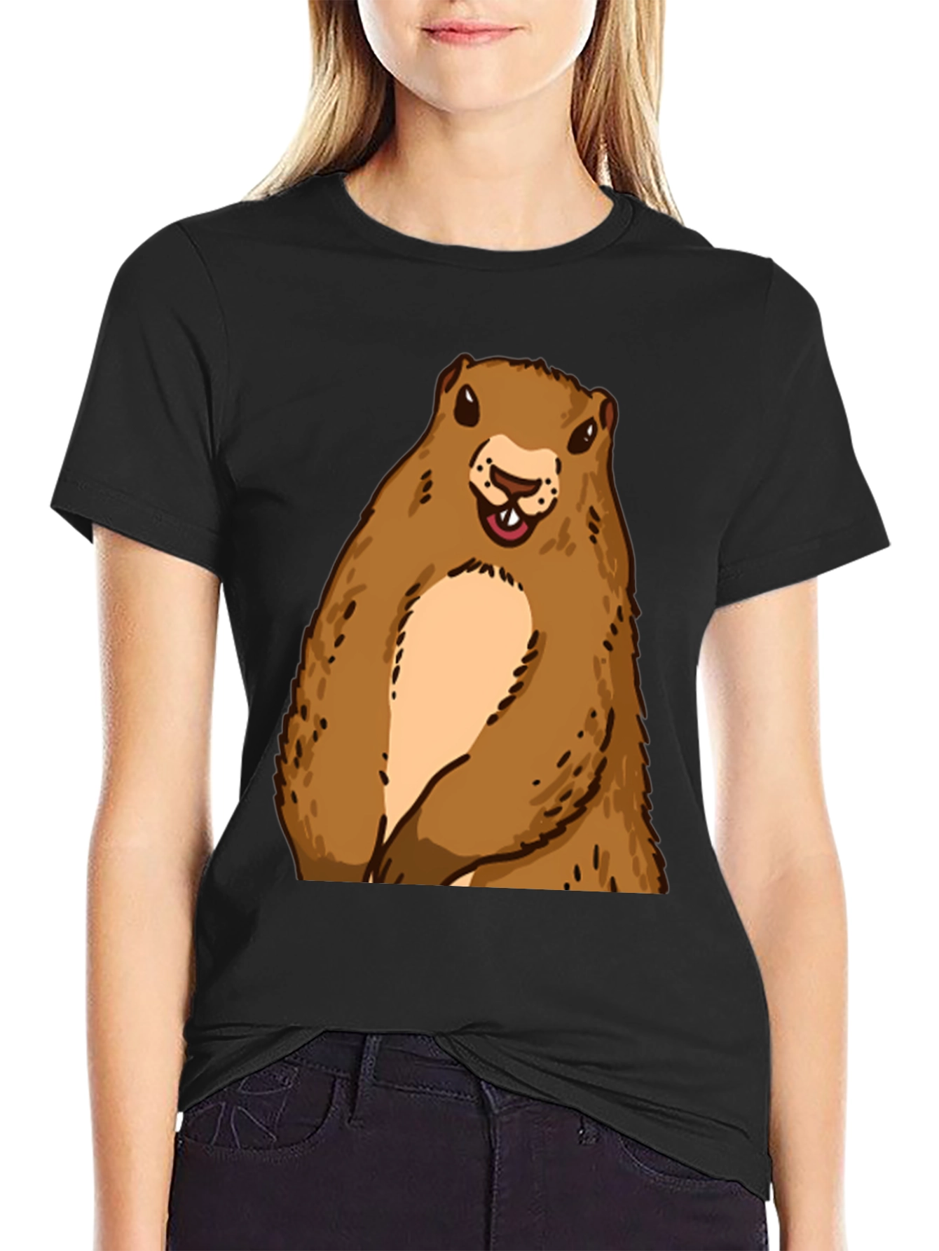 Groundhog Graphic Tee - Black Crew Neck T-Shirt