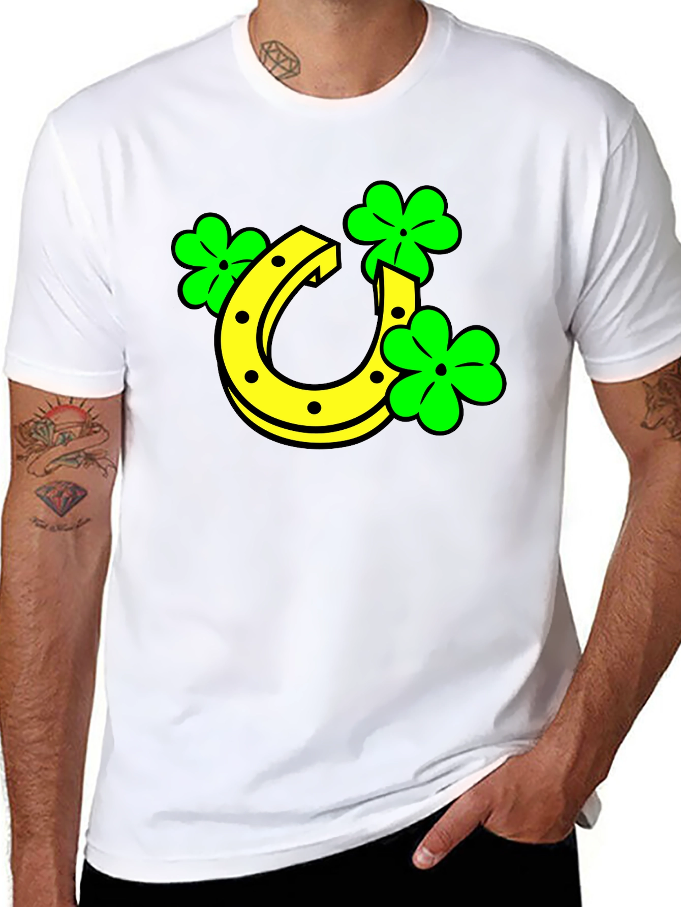Lucky Horseshoe & Clover Black T-Shirt