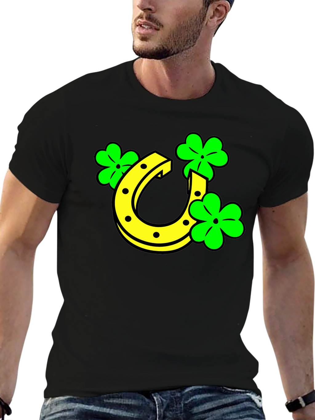 Lucky Horseshoe & Clover Black T-Shirt