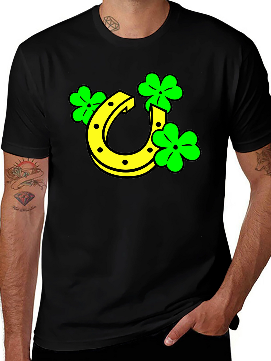 Lucky Horseshoe & Clover Black T-Shirt