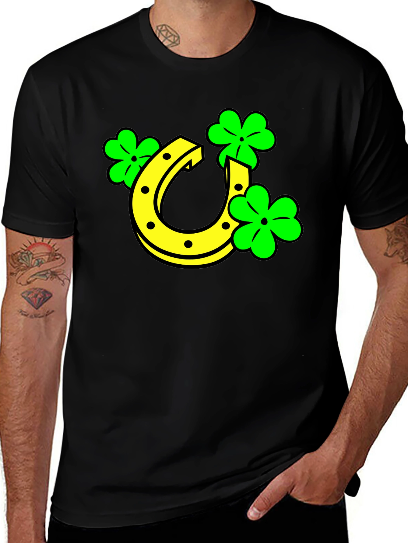 Lucky Horseshoe & Clover Black T-Shirt