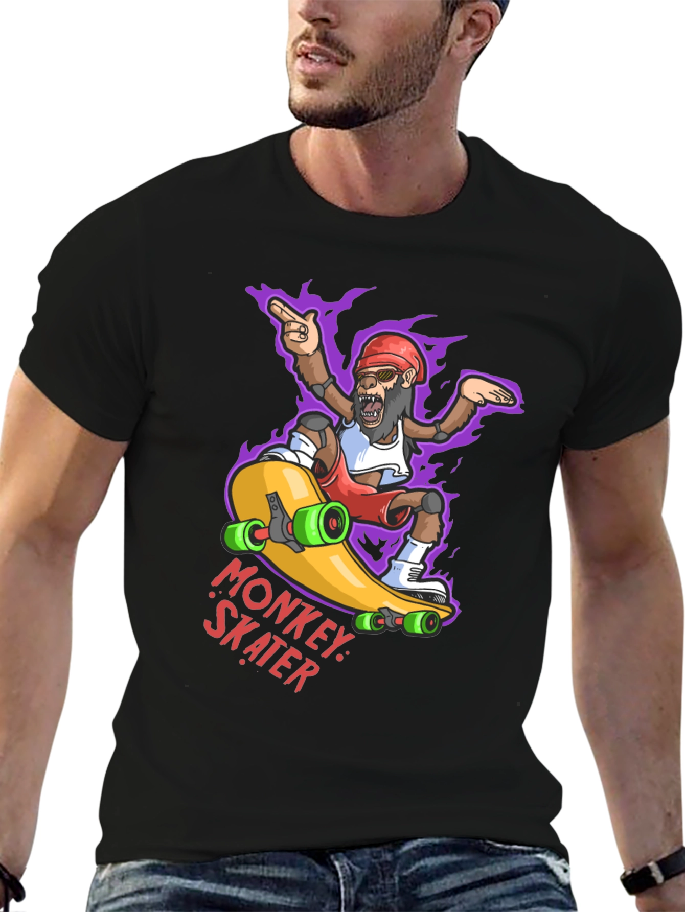 Monkey Skater Graphic Tee - Cool Cartoon Skateboard T-Shirt
