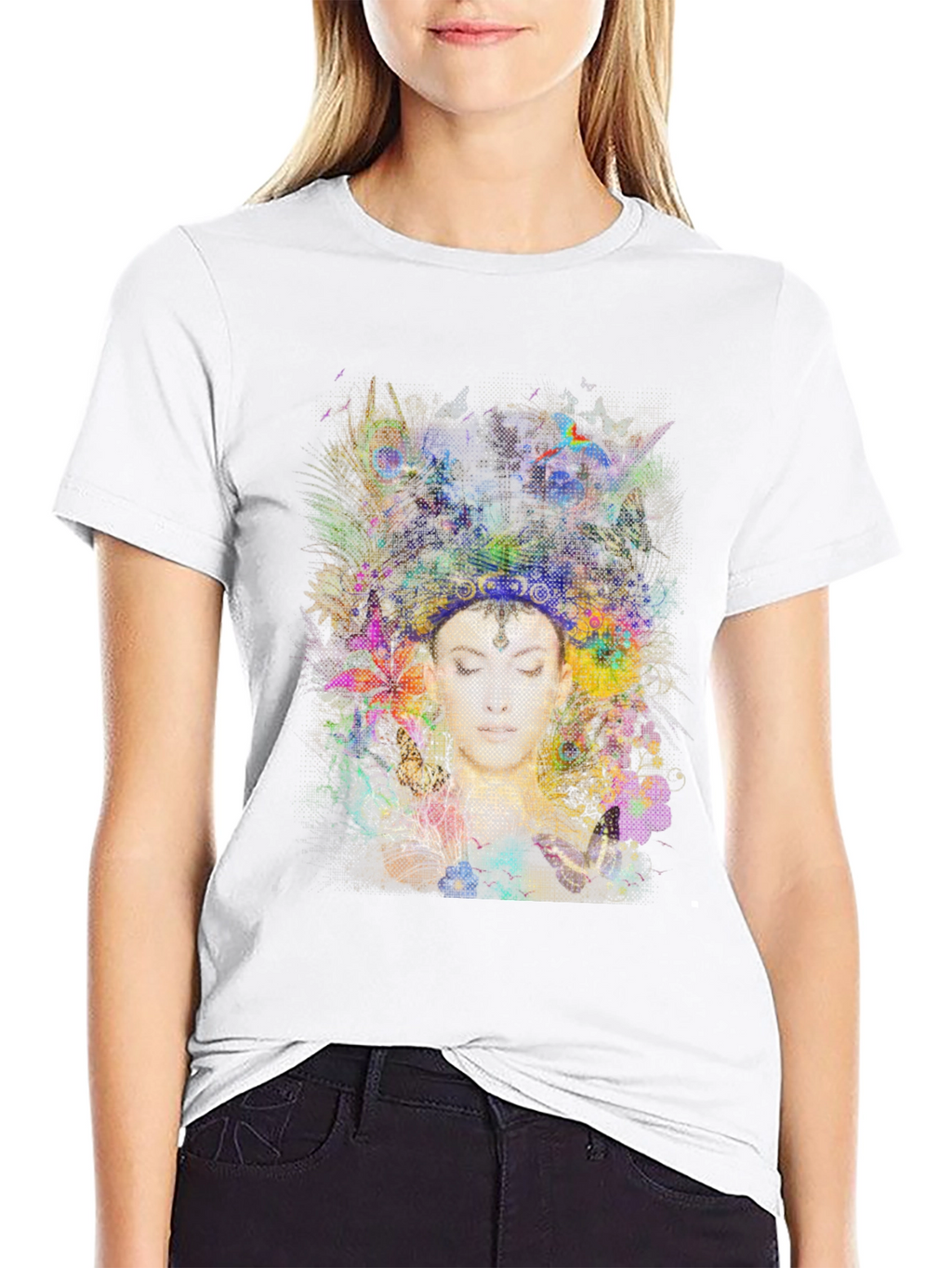 Abstract Floral Woman Black Graphic Tee