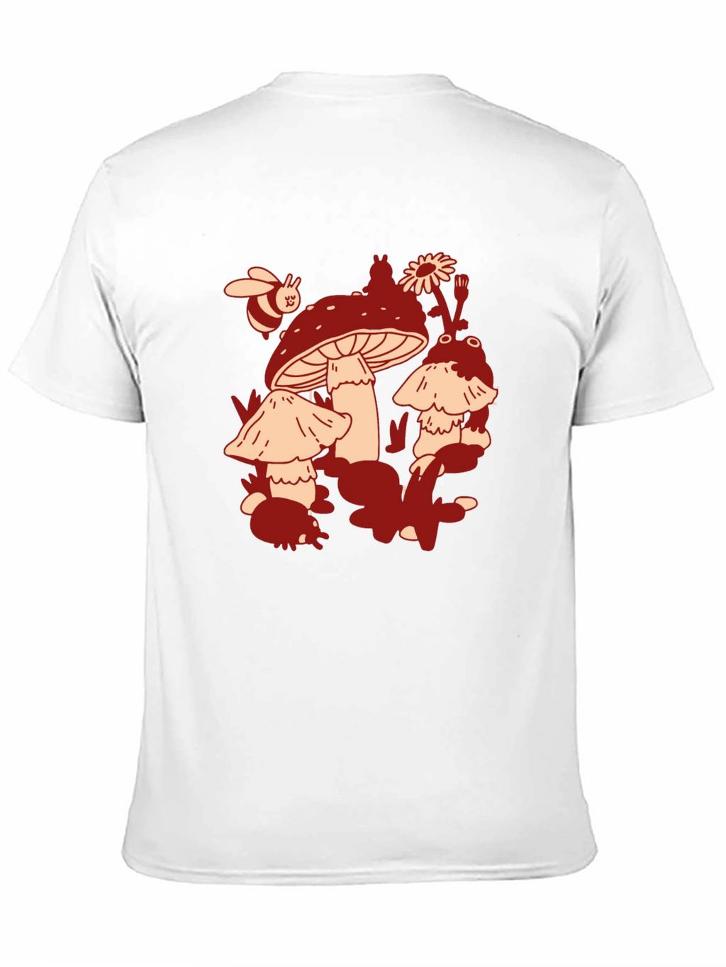 Mushroom & Bee Graphic Tee - Black Cotton T-Shirt