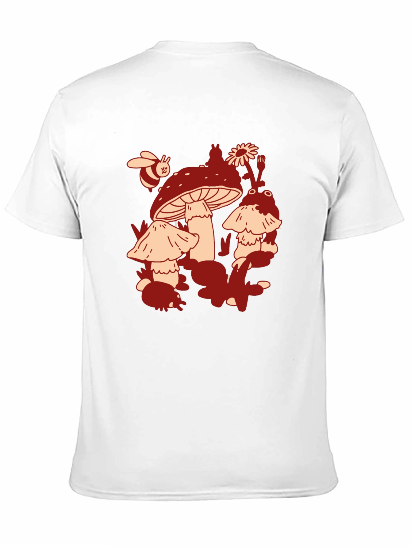 Mushroom & Bee Graphic Tee - Black Cotton T-Shirt