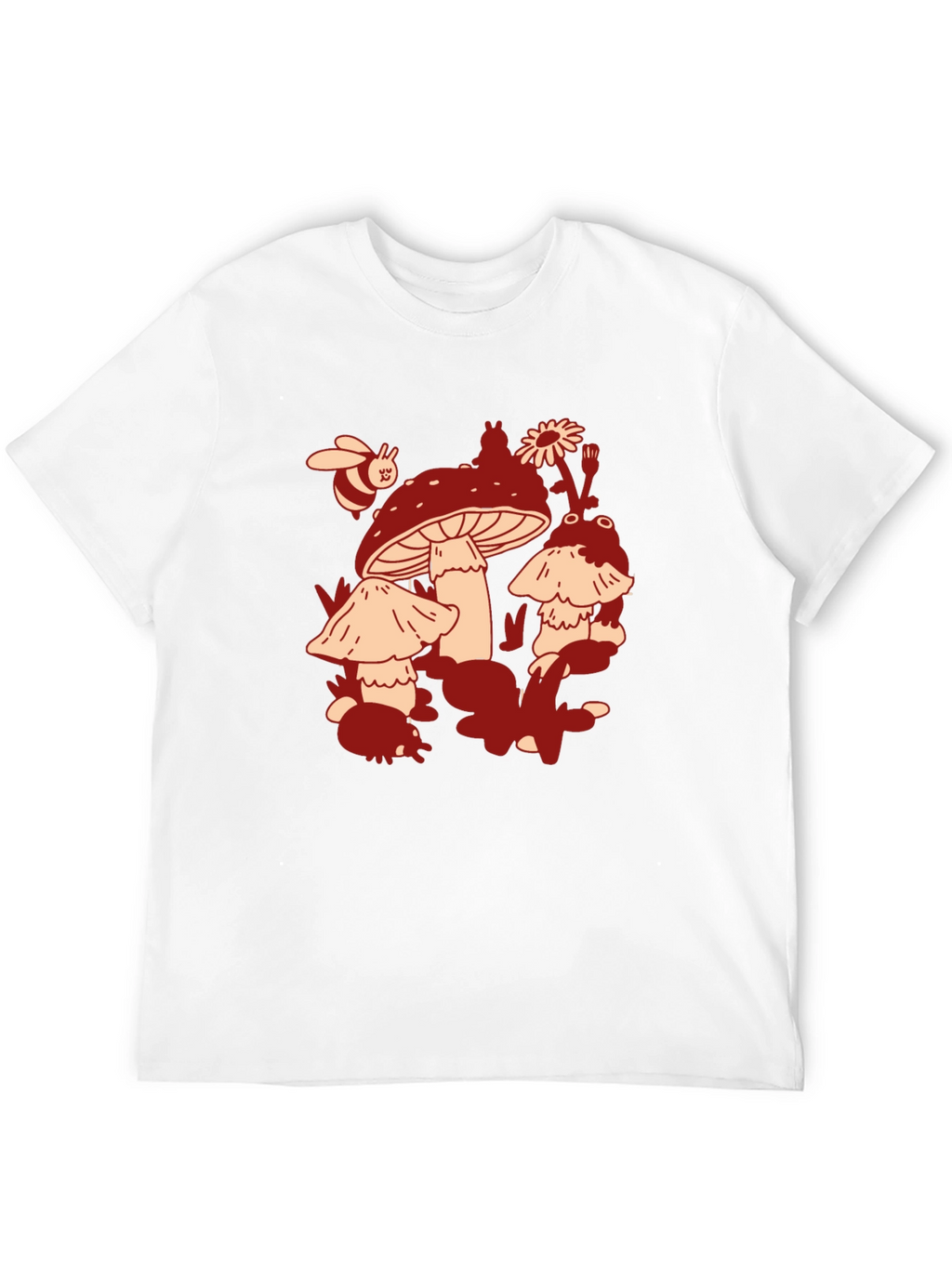 Mushroom & Bee Graphic Tee - Black Cotton T-Shirt