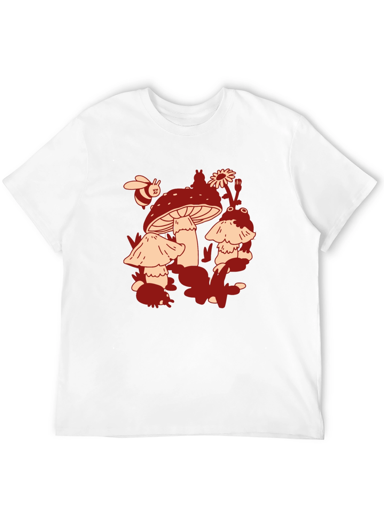 Mushroom & Bee Graphic Tee - Black Cotton T-Shirt