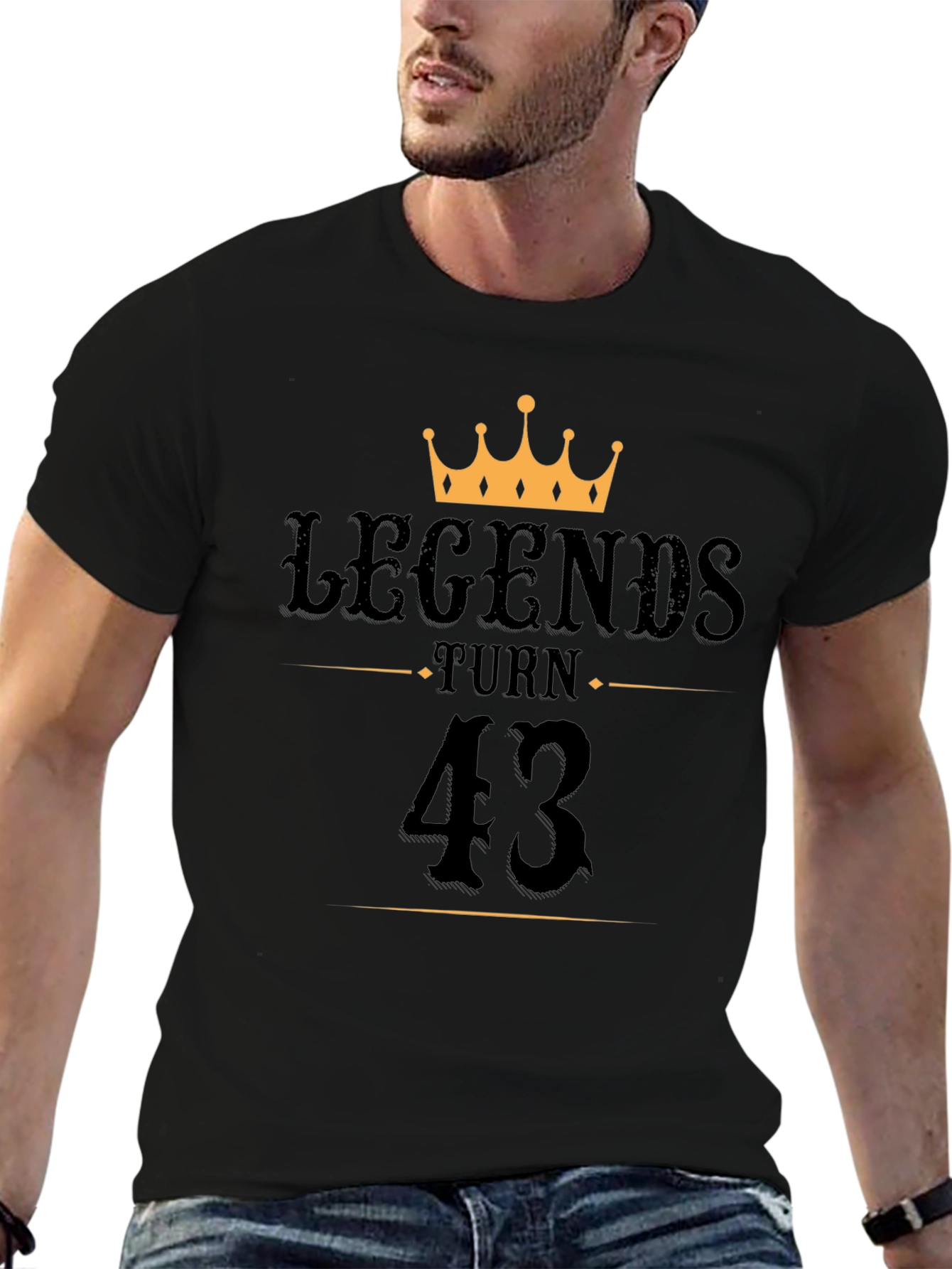 Legends Turn 43 Black Graphic T-Shirt