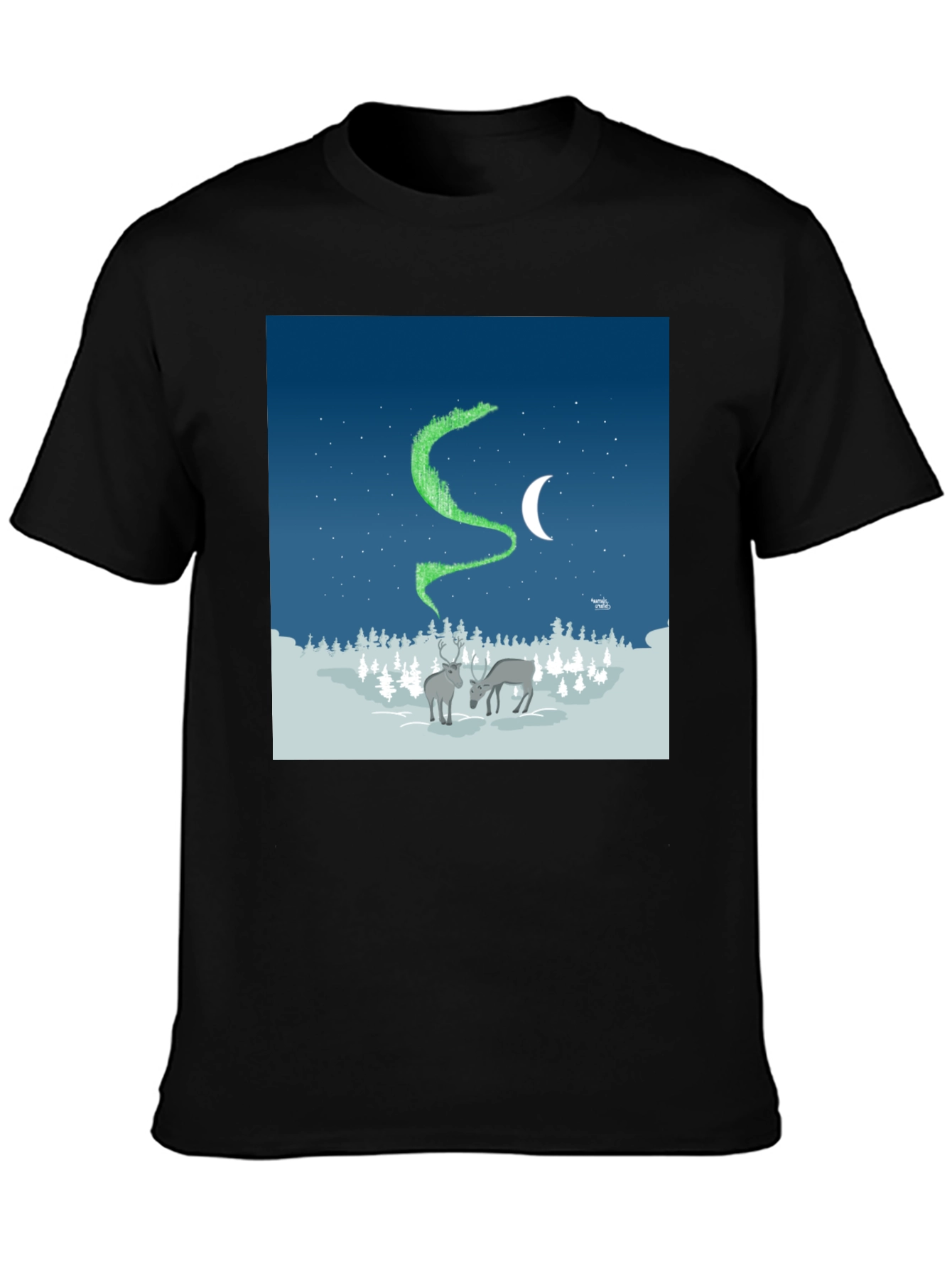 Aurora Reindeer Graphic Tee - Northern Lights Shirt