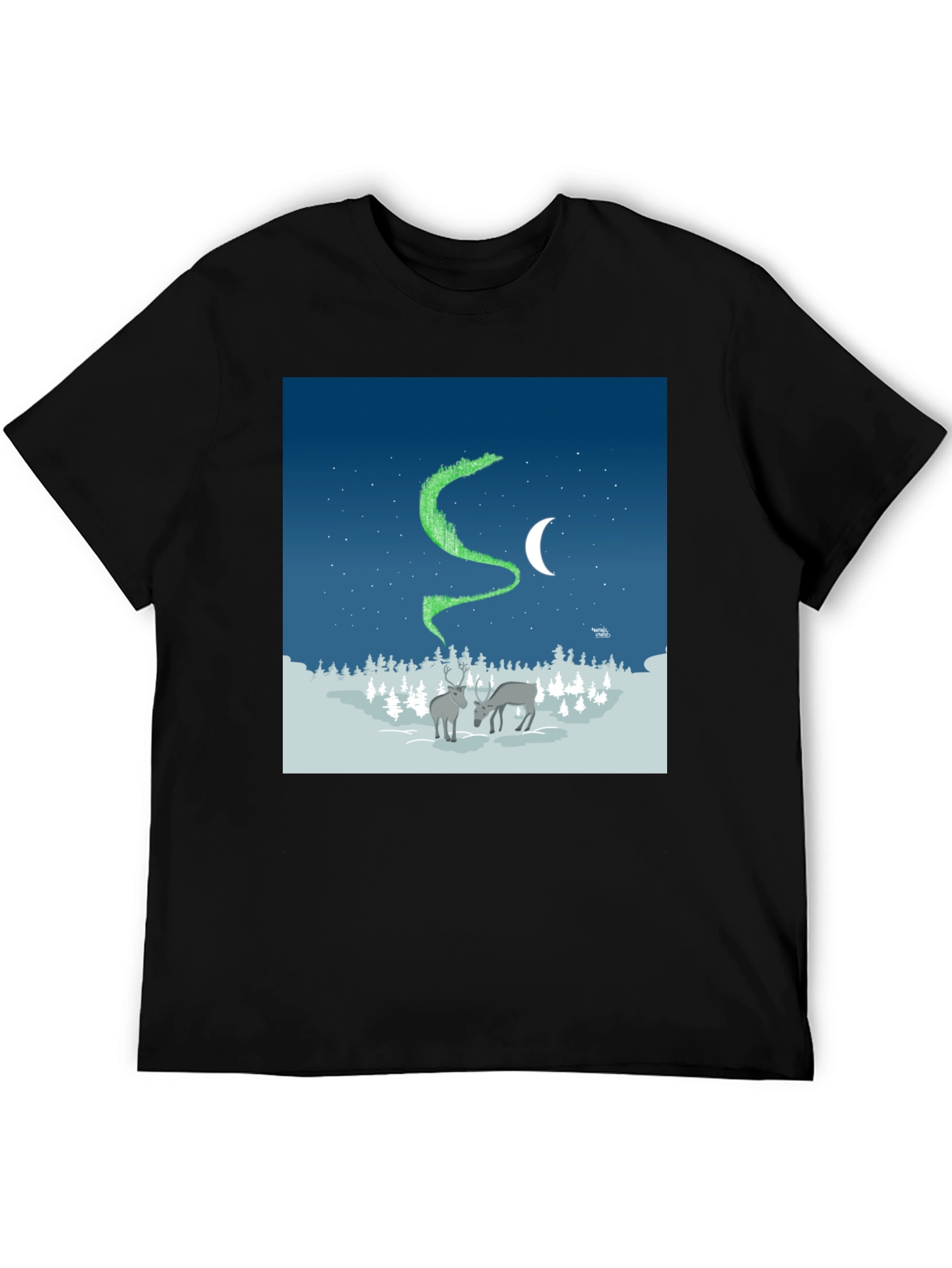 Aurora Reindeer Graphic Tee - Northern Lights Shirt