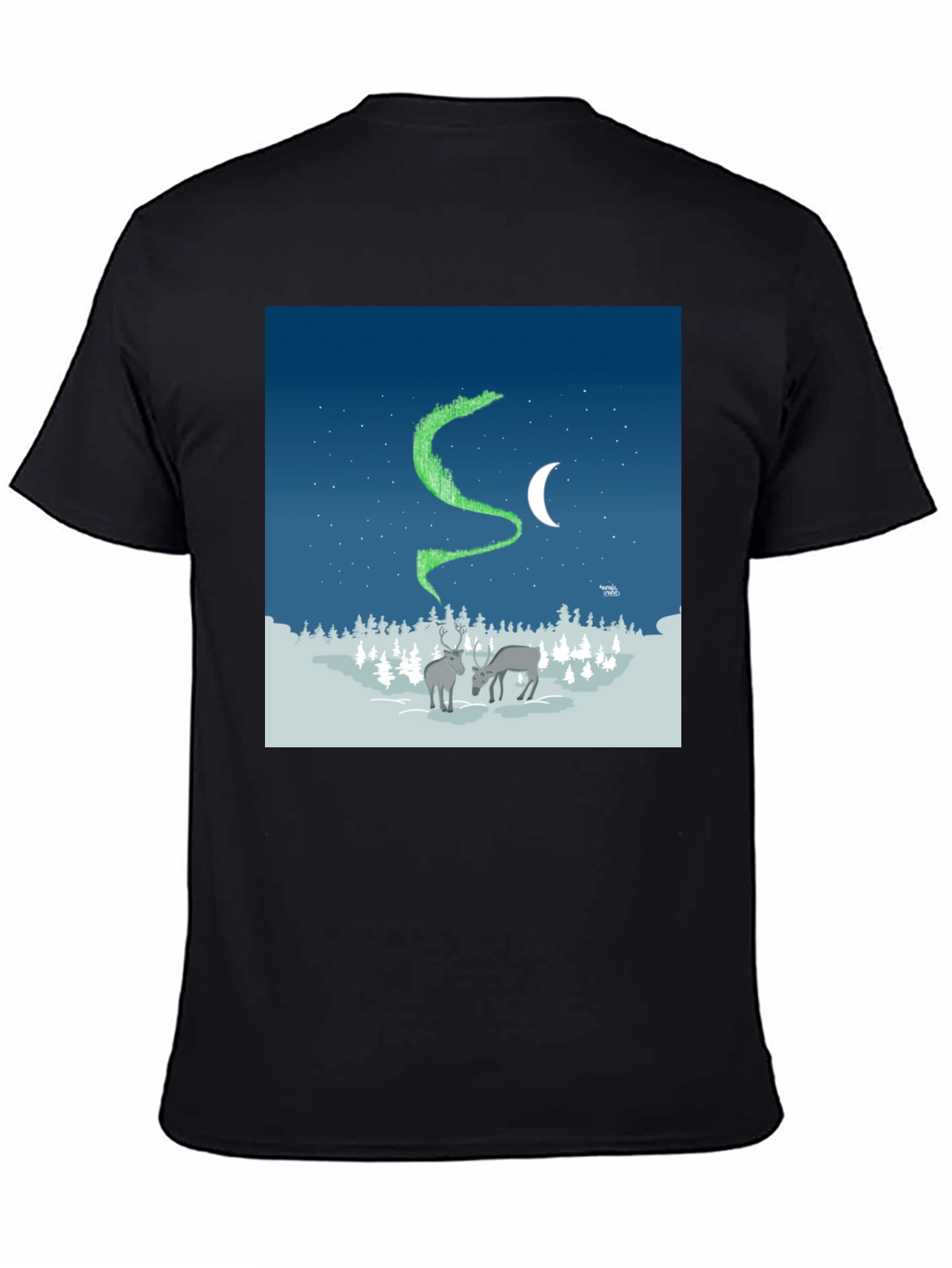 Aurora Reindeer Graphic Tee - Northern Lights Shirt