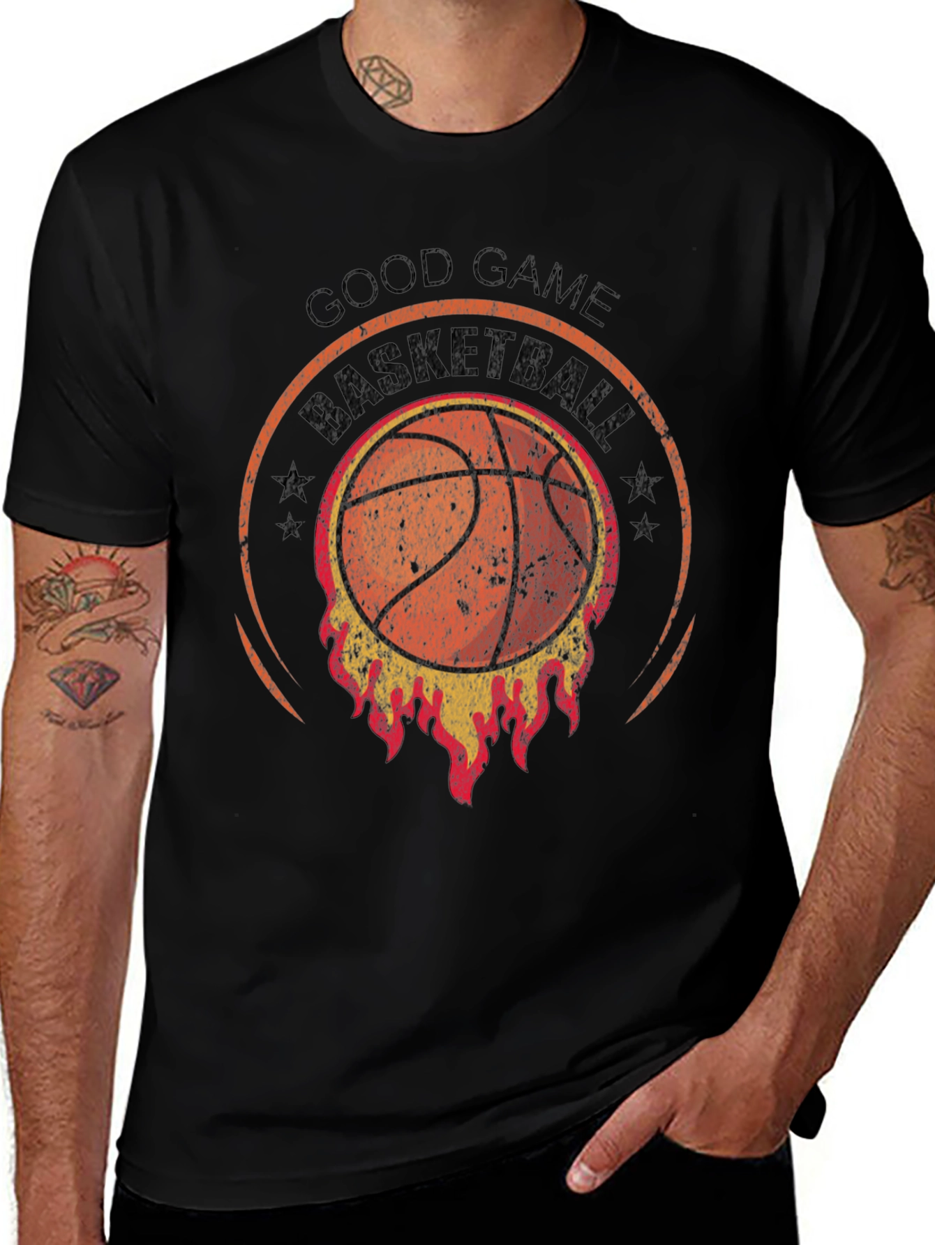 Good Game Basketball T-Shirt - Flaming Design