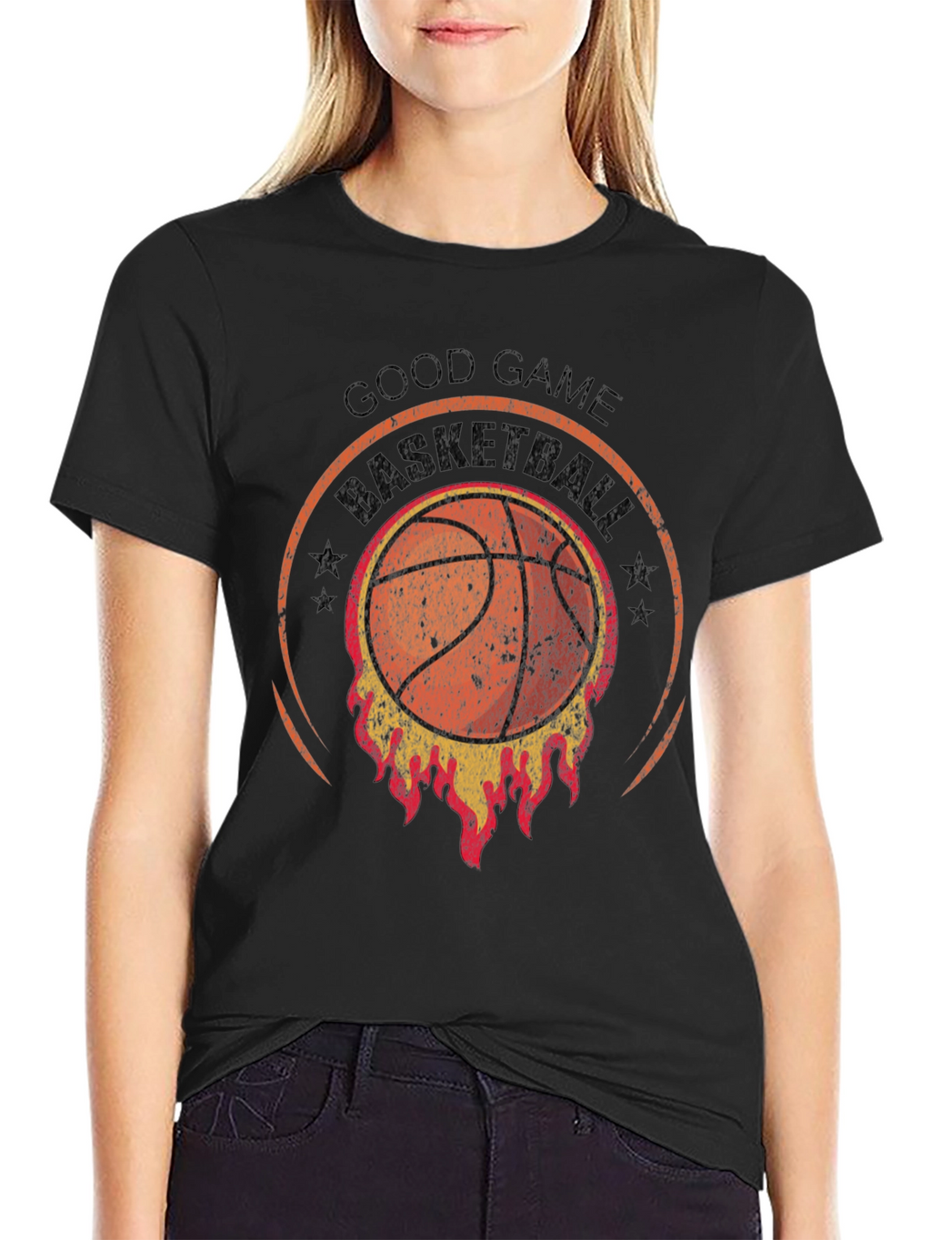 Good Game Basketball T-Shirt - Flaming Design