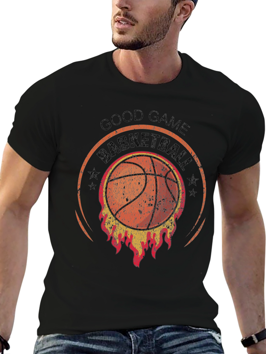 Good Game Basketball T-Shirt - Flaming Design
