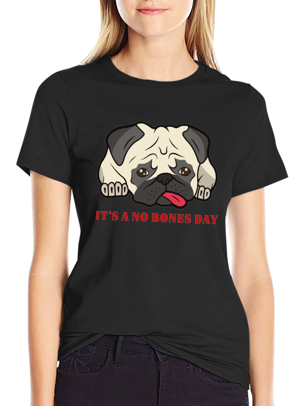 Its A No Bones Day Pug T-Shirt - Black