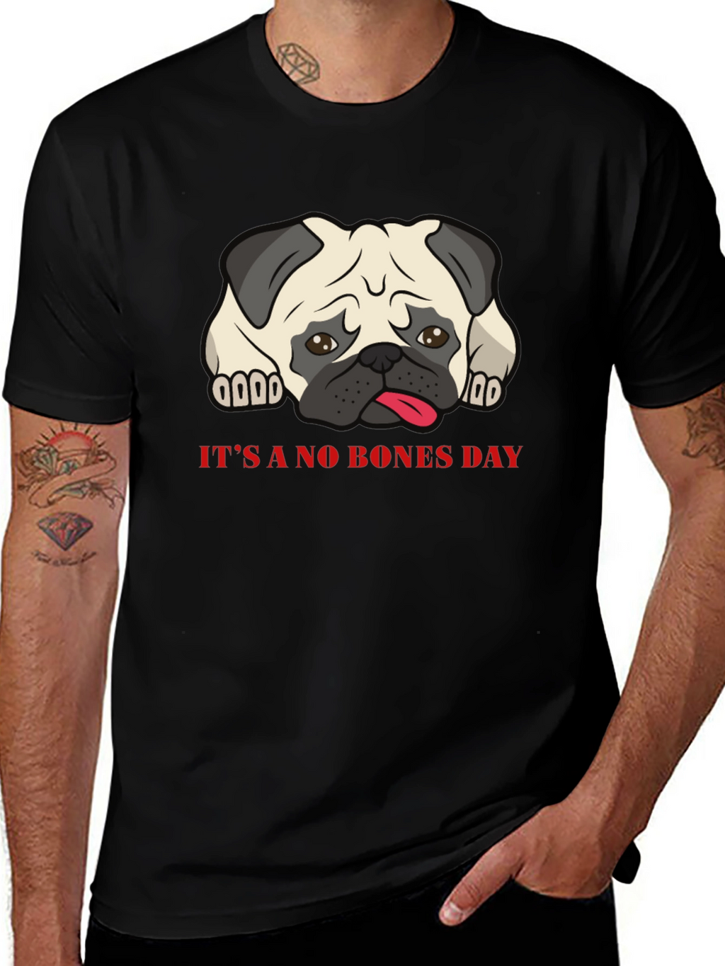 Its A No Bones Day Pug T-Shirt - Black