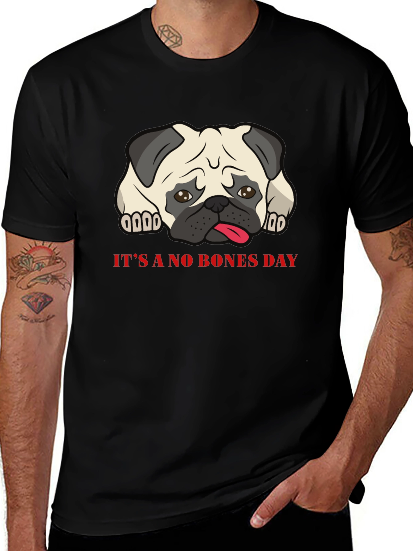 Its A No Bones Day Pug T-Shirt - Black
