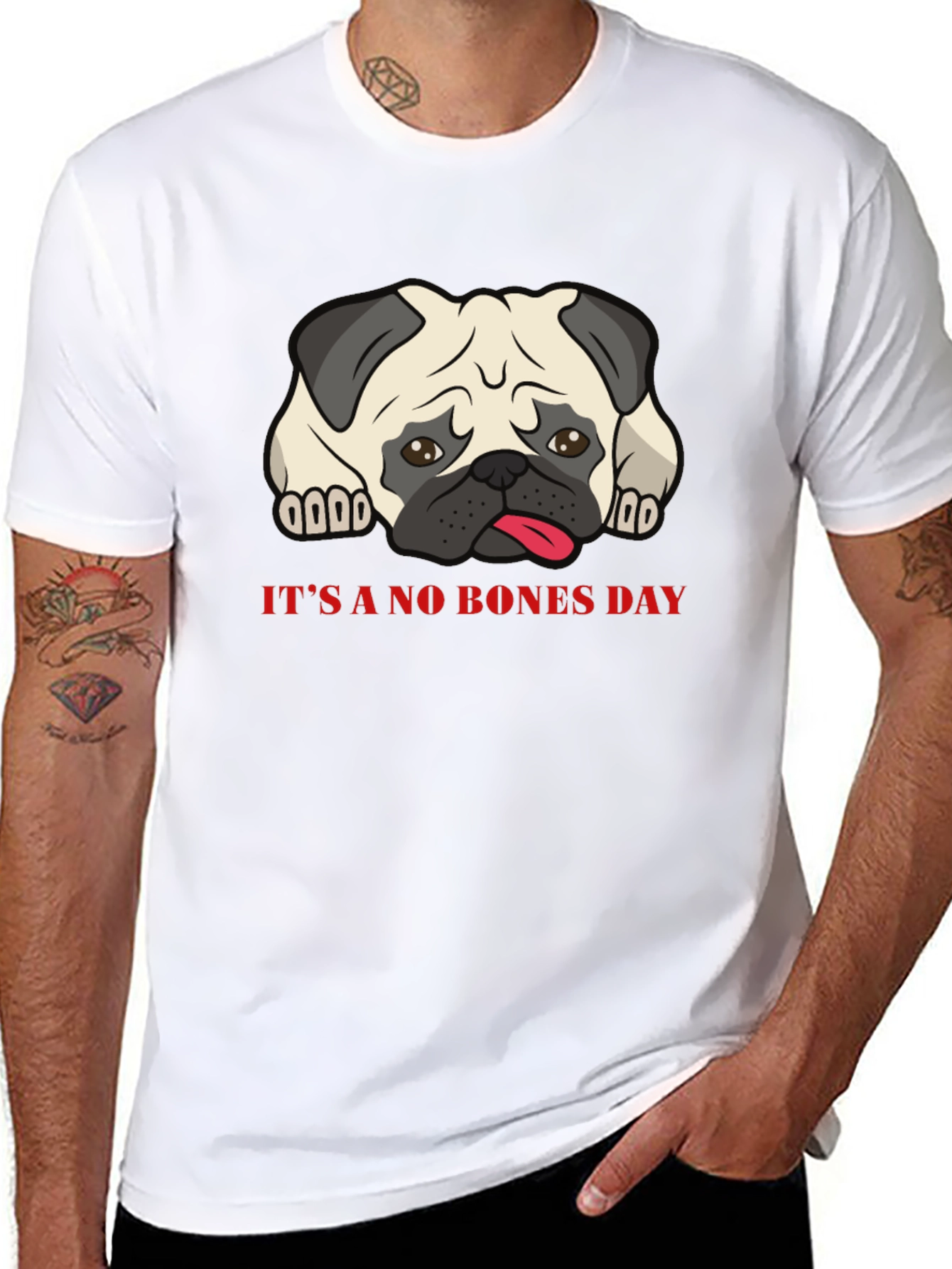 Its A No Bones Day Pug T-Shirt - Black