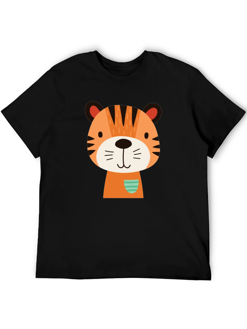 Cute Cartoon Tiger Graphic Black T-Shirt