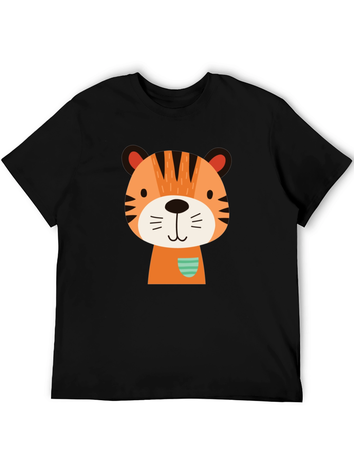 Cute Cartoon Tiger Graphic Black T-Shirt