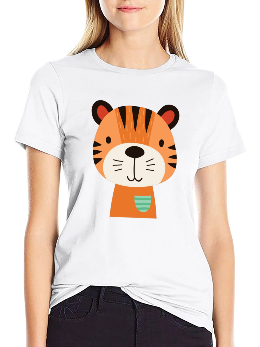Cute Cartoon Tiger Graphic Black T-Shirt