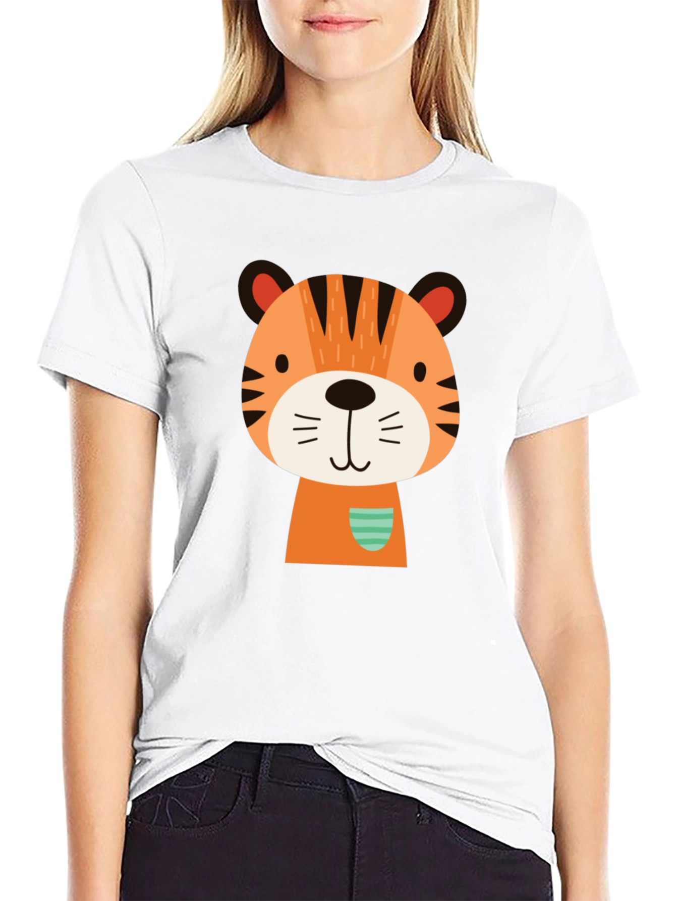 Cute Cartoon Tiger Graphic Black T-Shirt