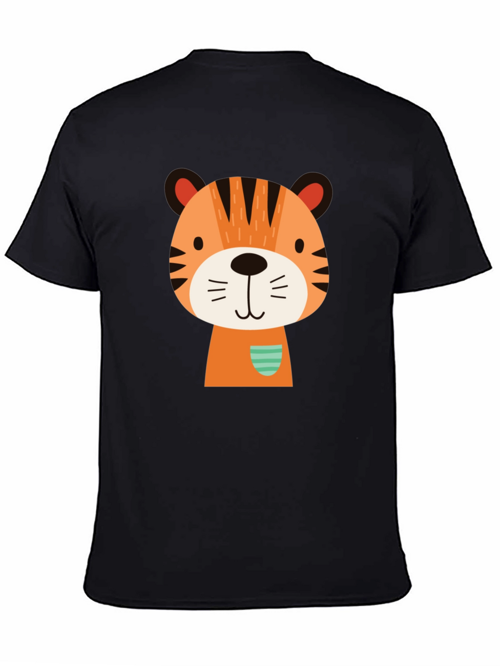 Cute Cartoon Tiger Graphic Black T-Shirt