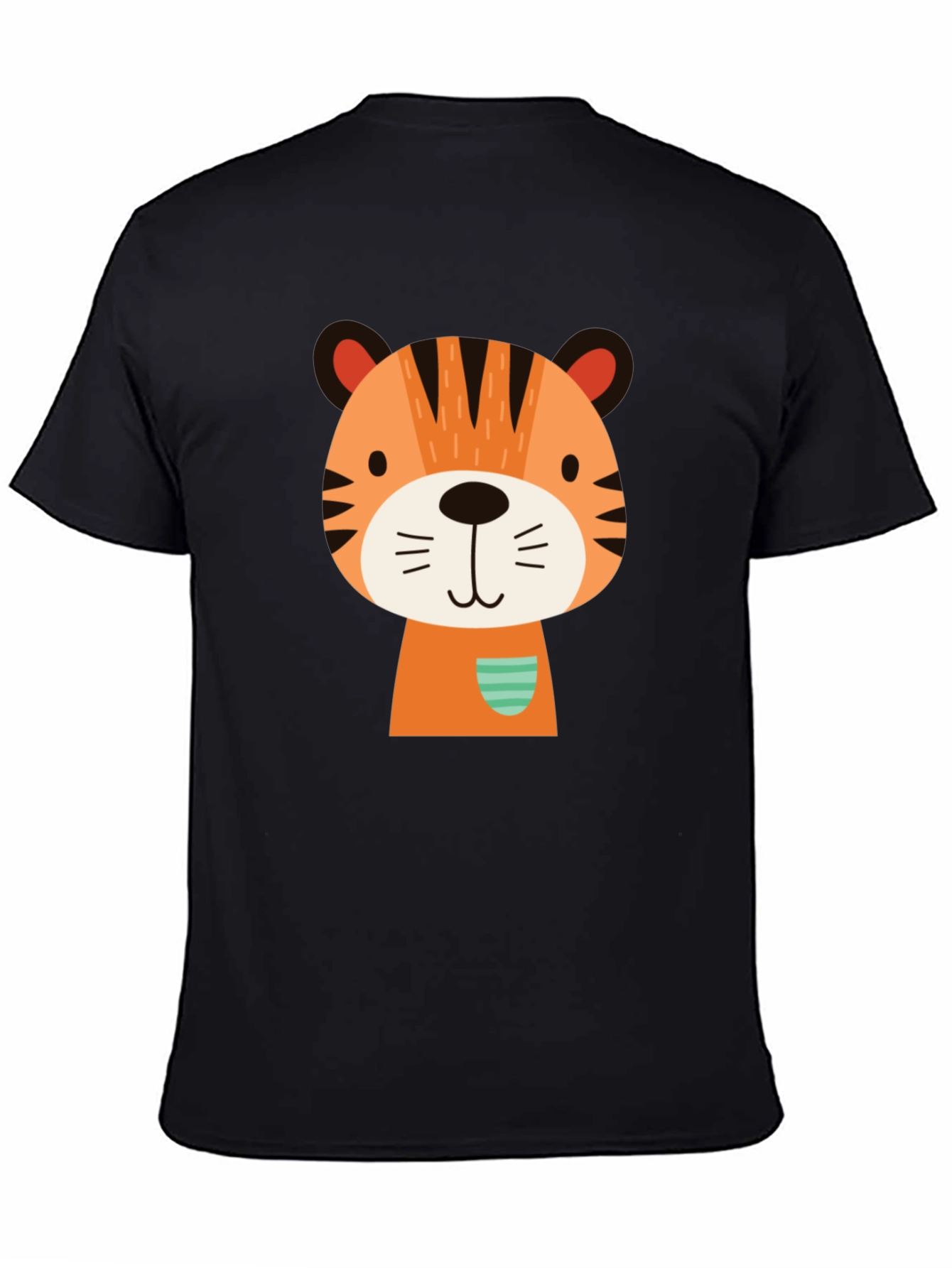Cute Cartoon Tiger Graphic Black T-Shirt