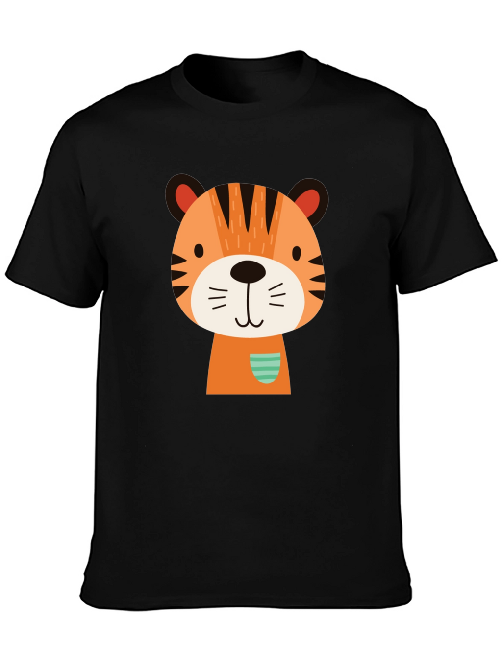 Cute Cartoon Tiger Graphic Black T-Shirt