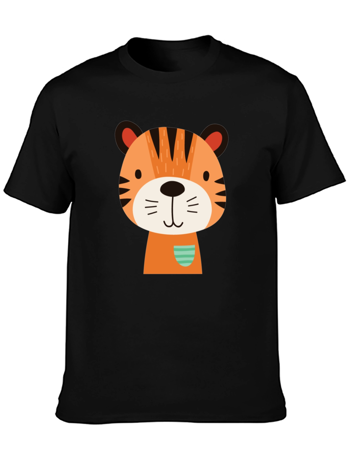 Cute Cartoon Tiger Graphic Black T-Shirt