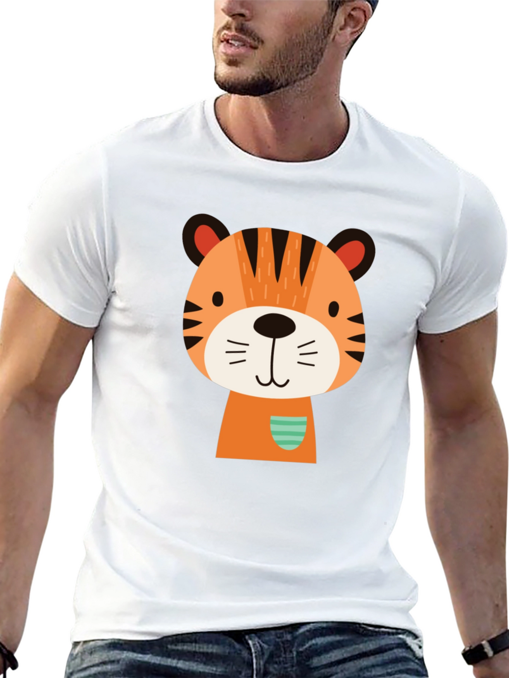Cute Cartoon Tiger Graphic Black T-Shirt