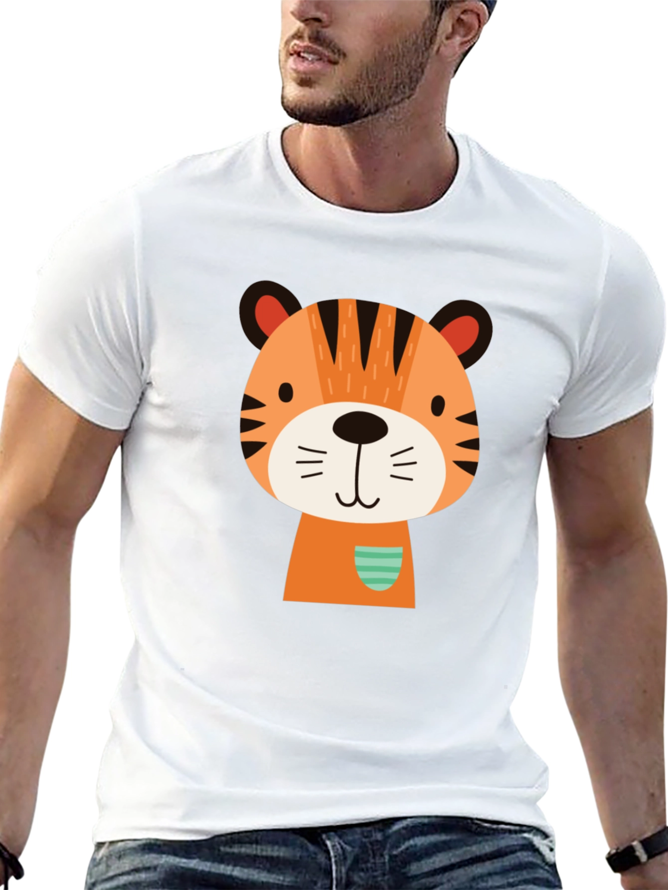 Cute Cartoon Tiger Graphic Black T-Shirt