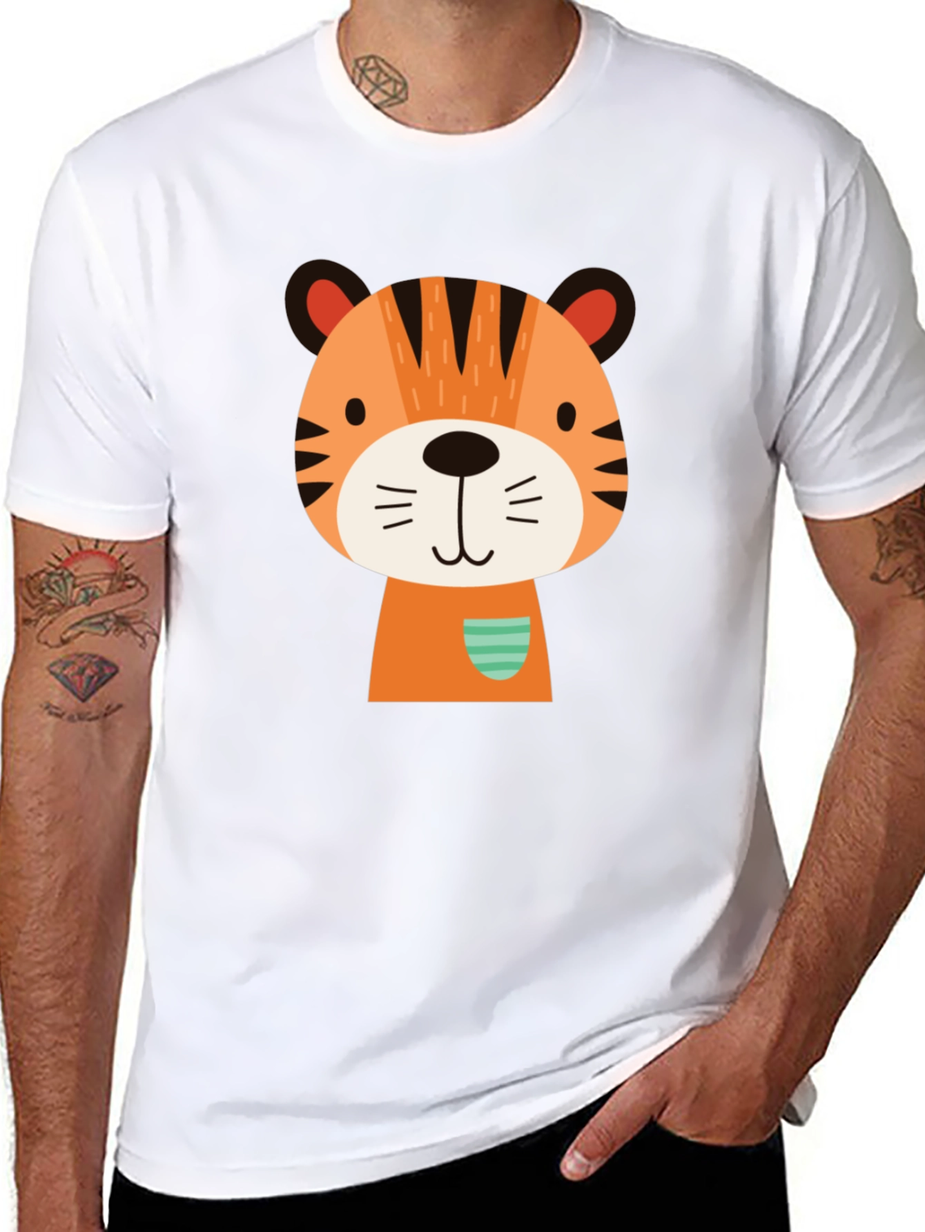 Cute Cartoon Tiger Graphic Black T-Shirt