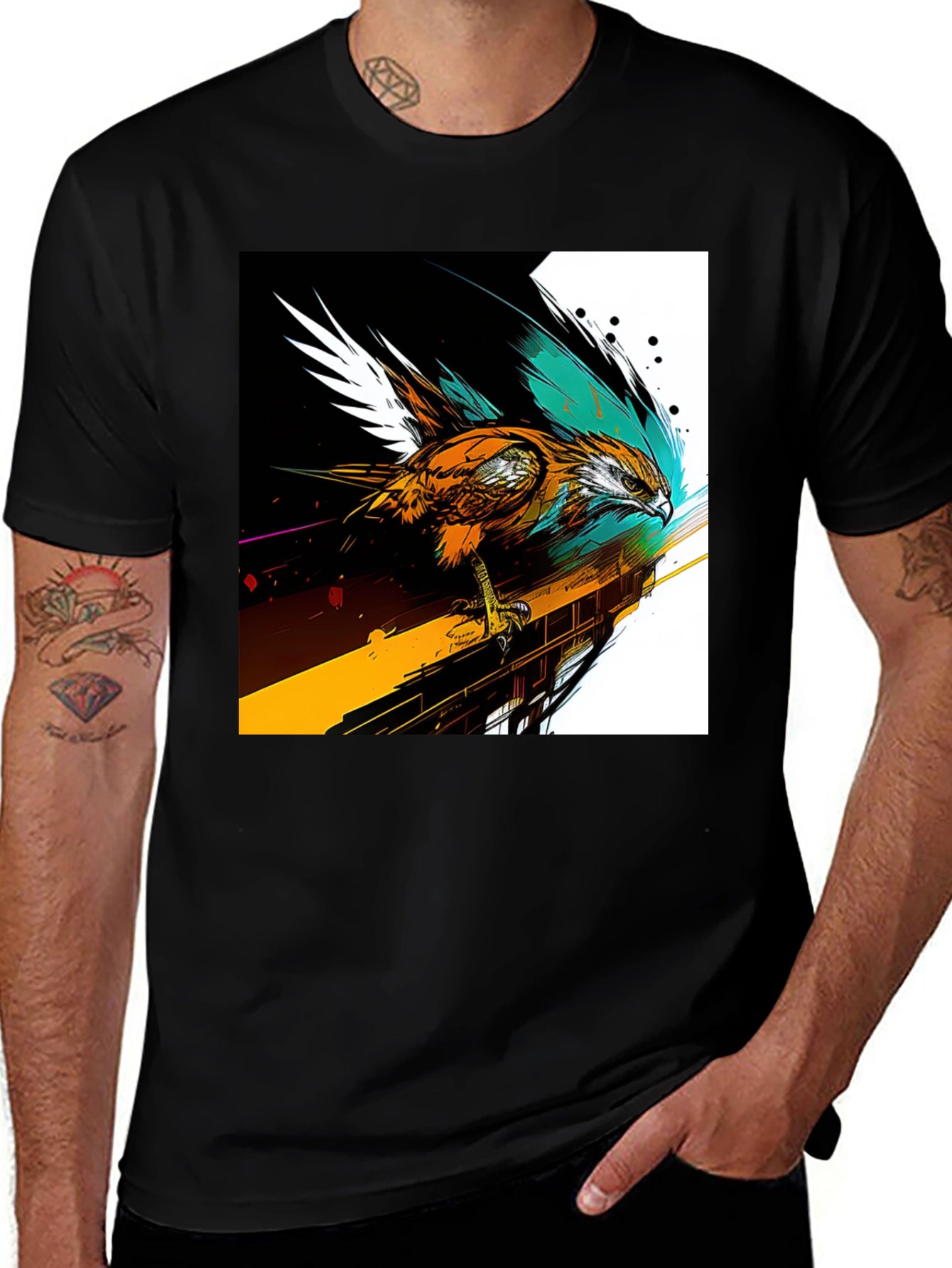 Hawk Graphic Print Black T-Shirt
