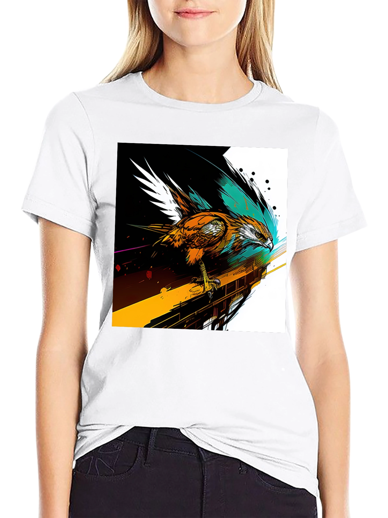 Hawk Graphic Print Black T-Shirt