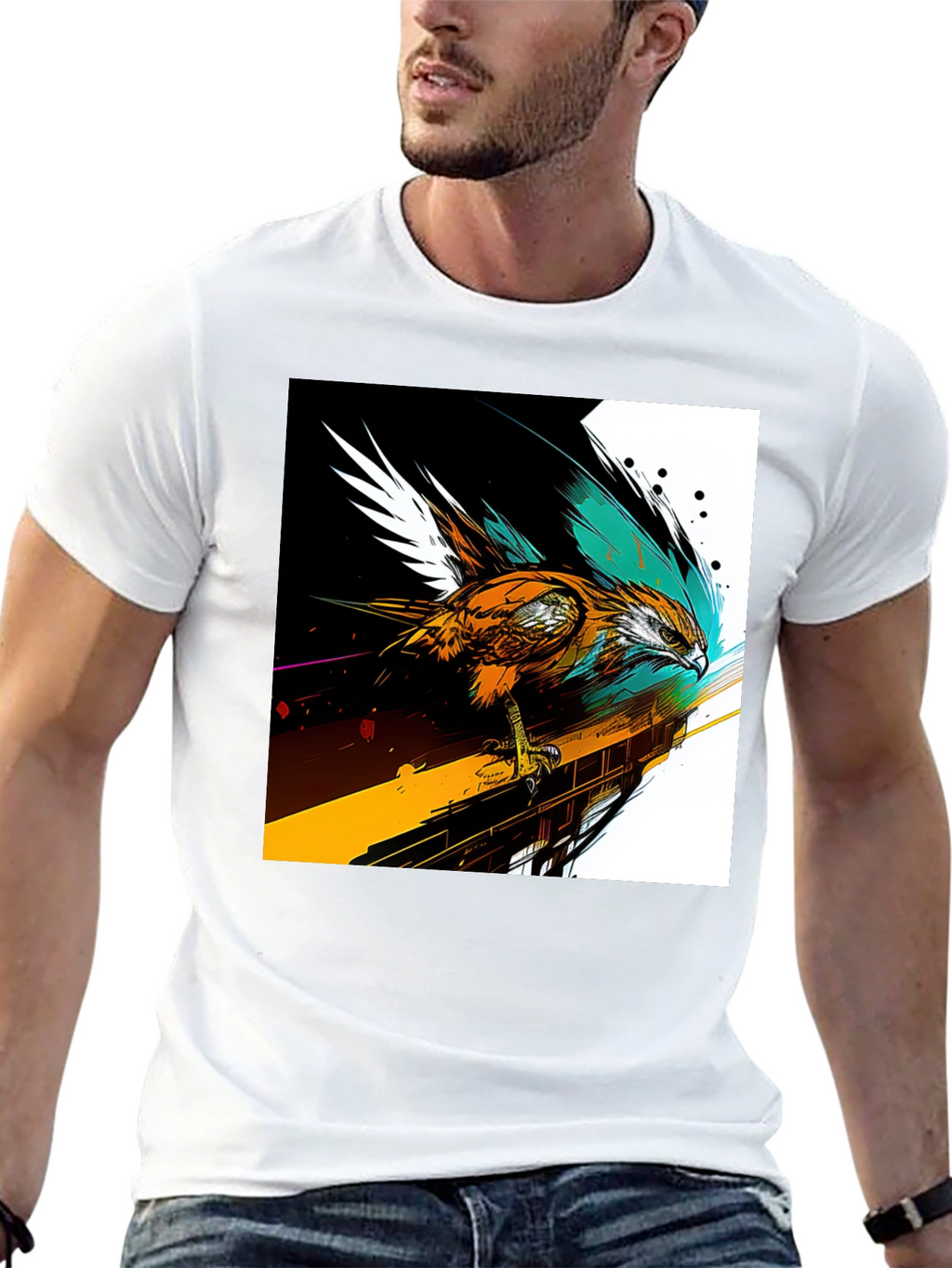 Hawk Graphic Print Black T-Shirt