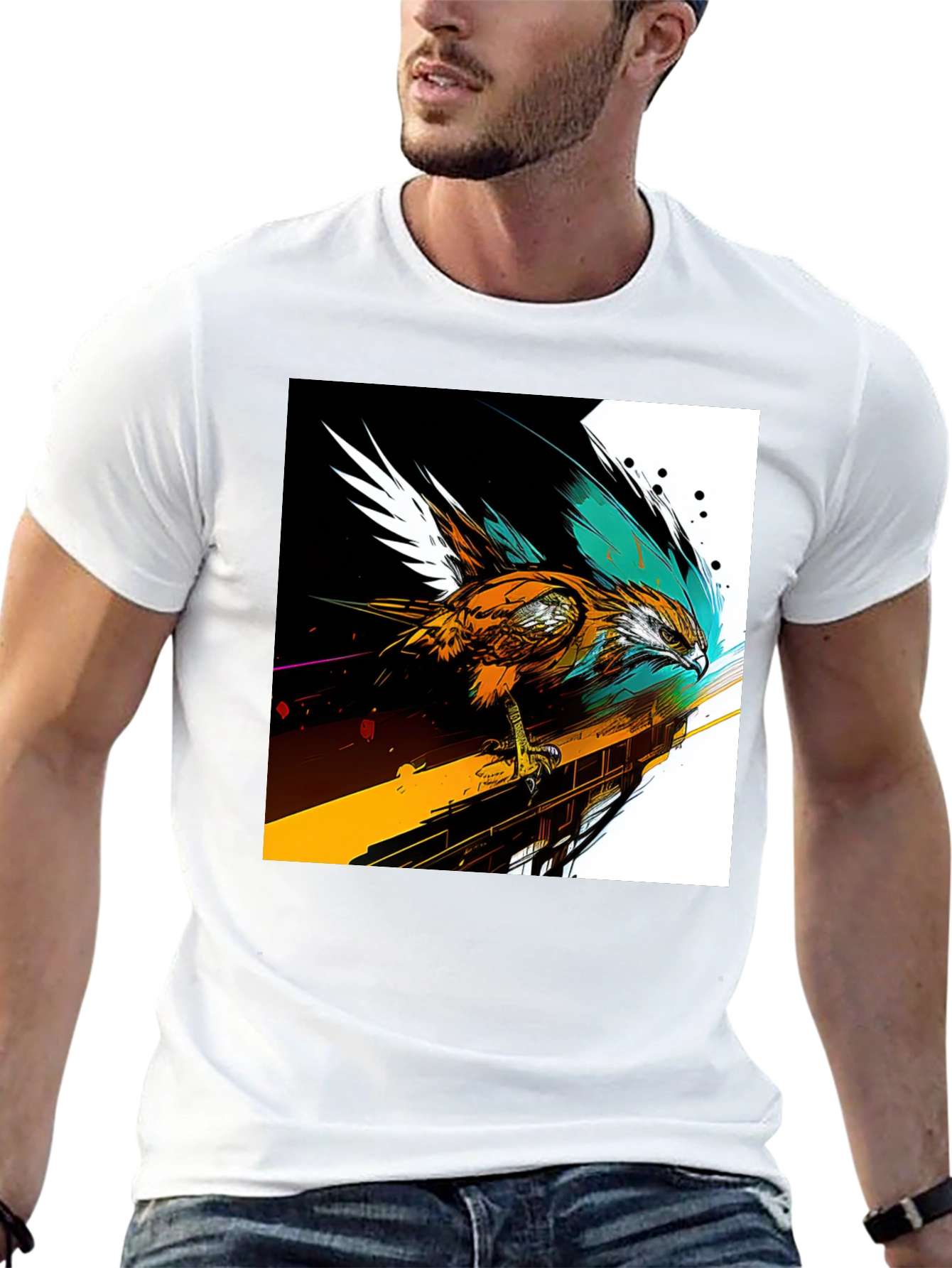 Hawk Graphic Print Black T-Shirt