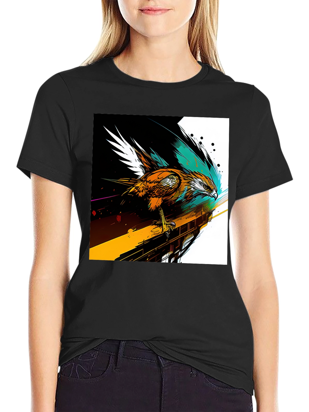 Hawk Graphic Print Black T-Shirt