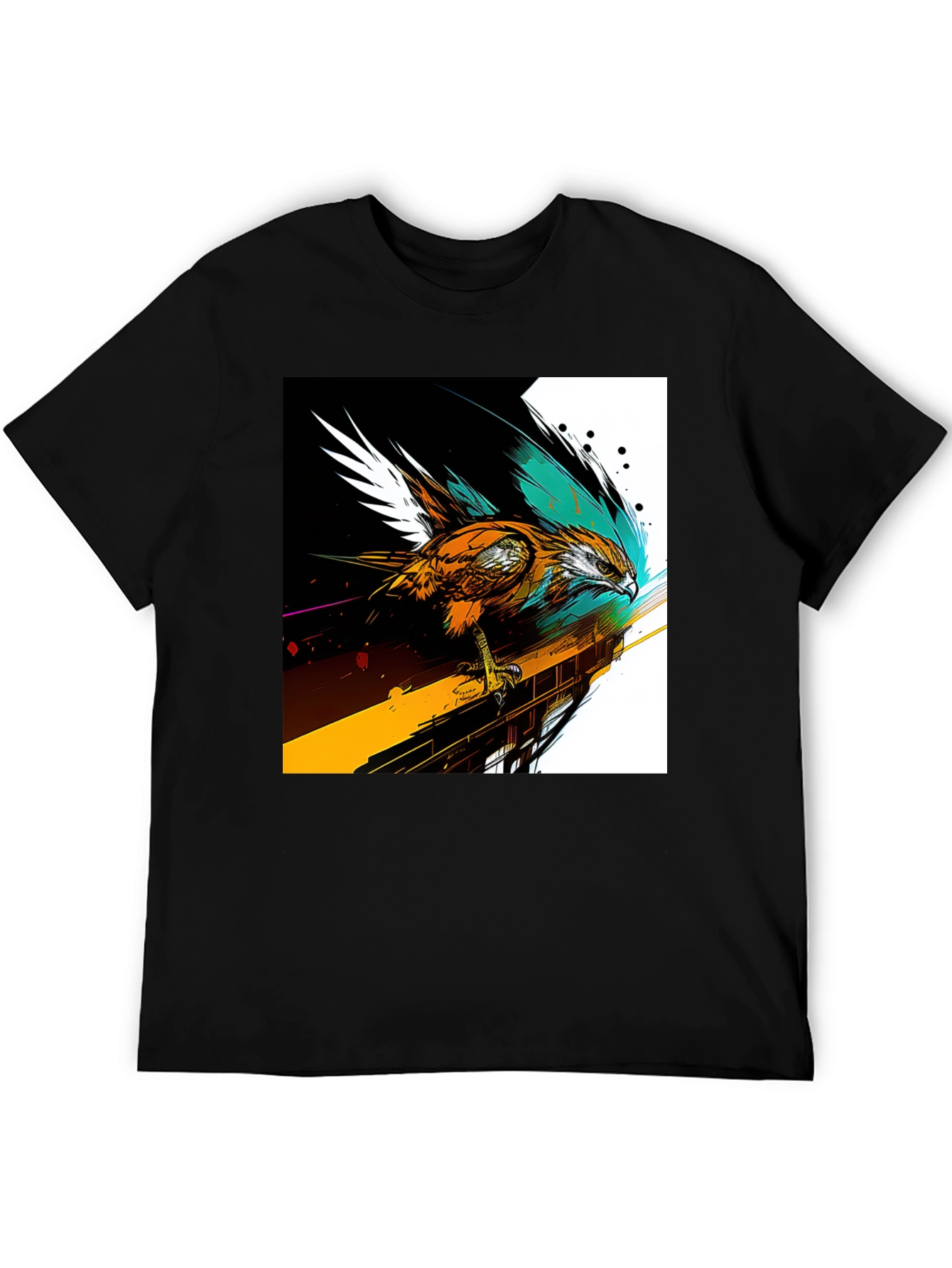Hawk Graphic Print Black T-Shirt