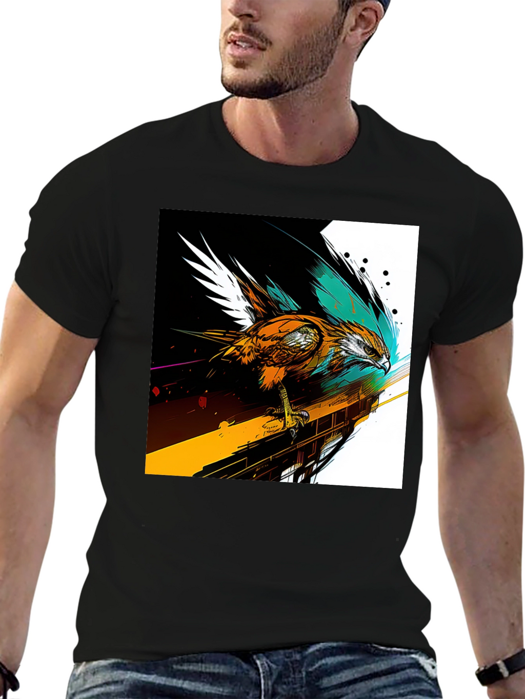 Hawk Graphic Print Black T-Shirt